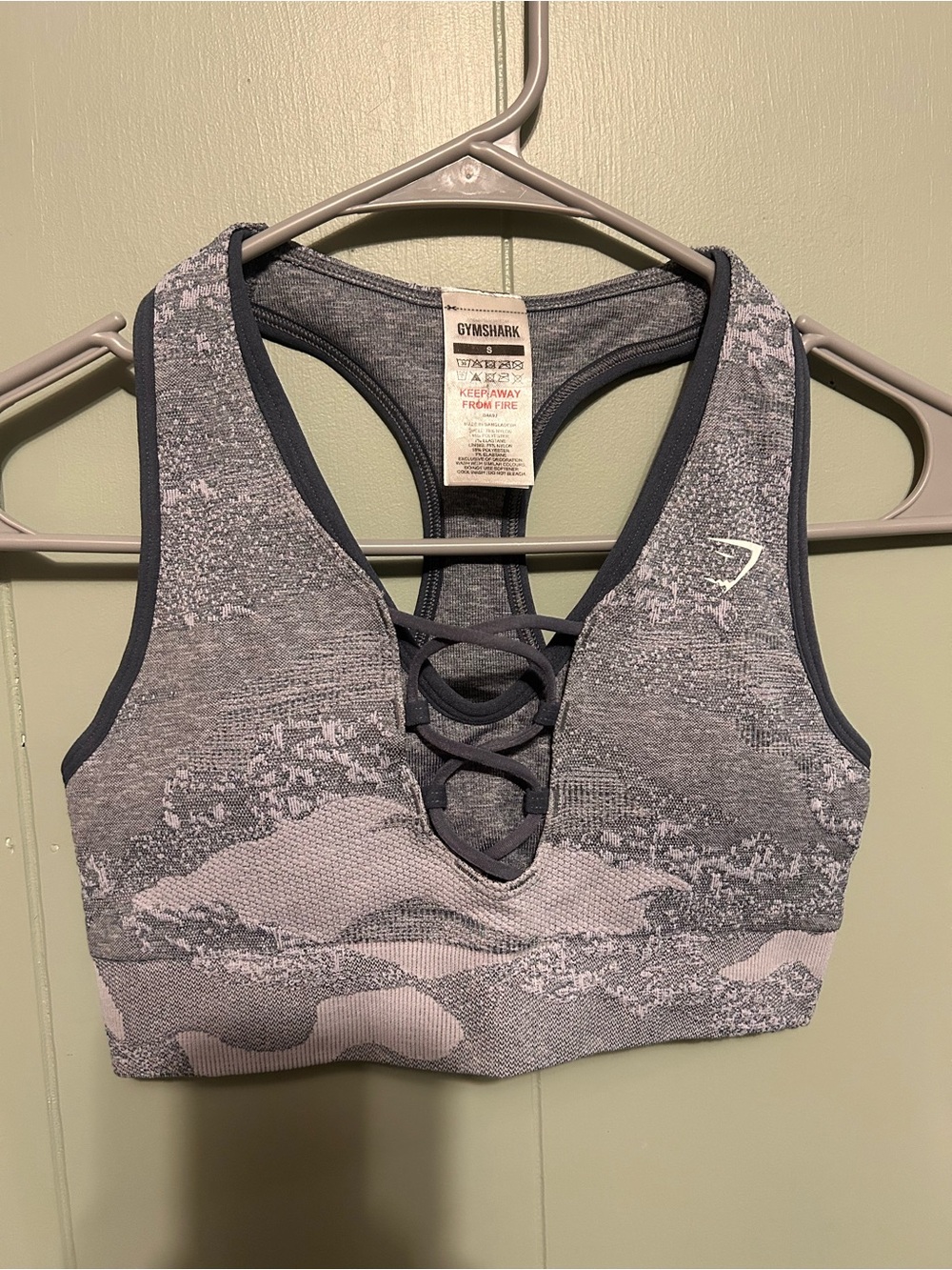 Gymshark Slate Blue Camo Lace-Up Racerback Sports Bra
